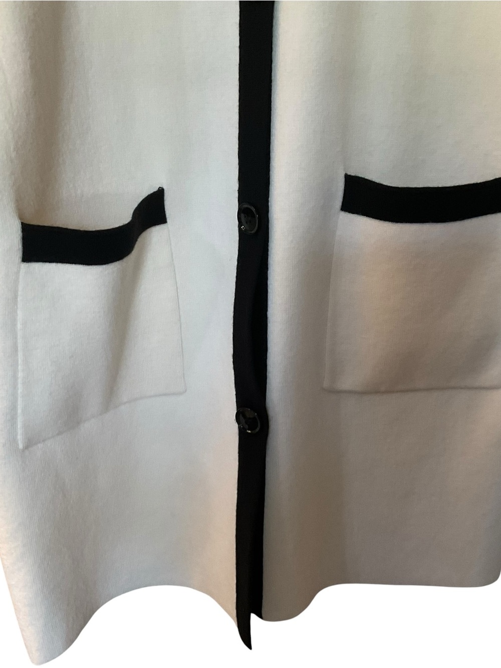 Ann Taylor NWT Longline Contrast Trim Cardigan Sweater Ivory Black Size Larg - Picture 3 of 8